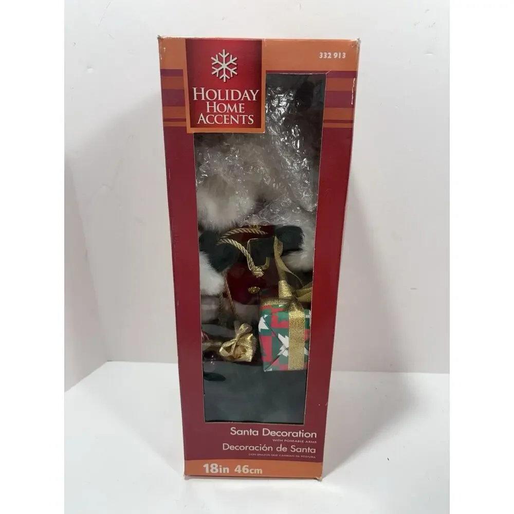 Santa Claus w/ Gifts‎ Poseable Arms 18” Figurine On Wood Base Christmas Figure